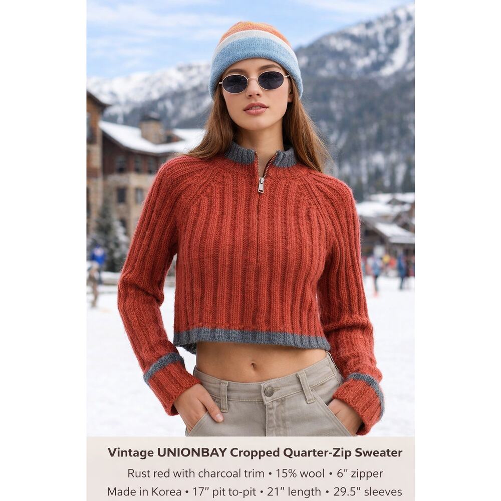 Unionbay Y2K Cropped Zip Sweater MED, wool blend